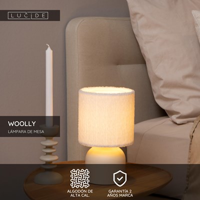 Lucide WOOLLY - Lámpara de mesa - Ø 16 cm - 1xE14 - Beige